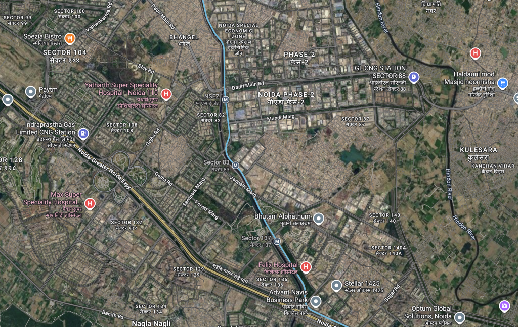 Noida Metro alignment in google maps